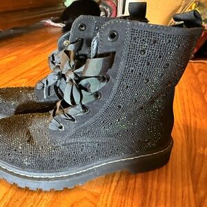 Betsey Johnson Torrid Black Rhinestone Combat Boots 9WW